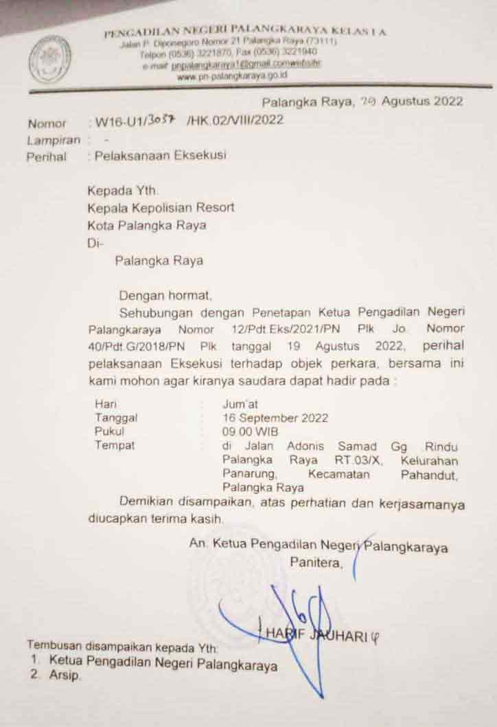 Poto Surat Pelaksanaan Eksekusi